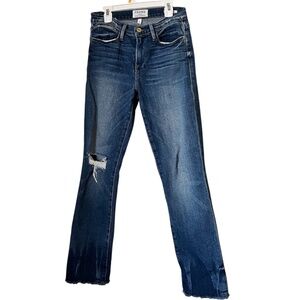Frame Women Le High Straight Destructed High Rise Straight Leg Raw Hem Jeans 26